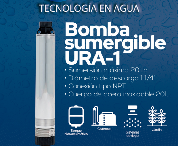 Bomba Sumergible URA Tipo Bala 0.75 HP